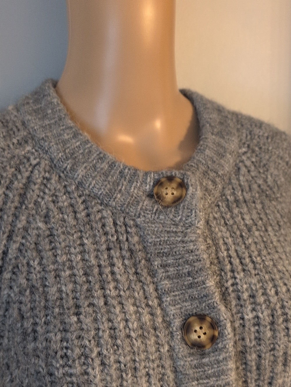 Zara Gray Alpaca Wool Textured Ribbed Knit Button Front Cardigan SZ L - Picture 6 of 16